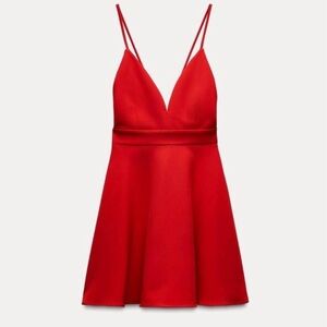 Zara Elegant V Neck Red Dress Size Medium